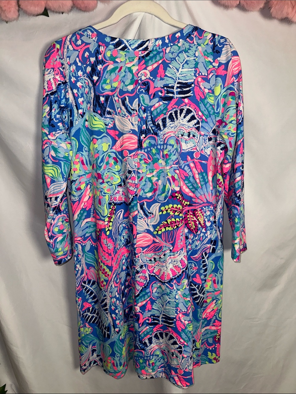 Lilly Pulitzer Blue Multicolor Floral V-Neck Long Sleeve Dress - Picture 7 of 7